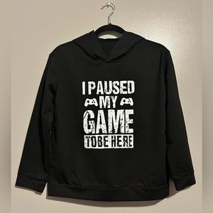 Boys Youth “I Paused My Game To Be Here” Sweater Hoodie Black Sz 14/16